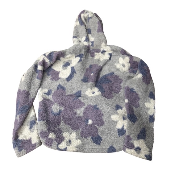 Abercrombie Kids Girls Sherpa Pullover Sweatshirt Gray Floral 1/4 Zip Size 15/16 - Picture 2 of 4